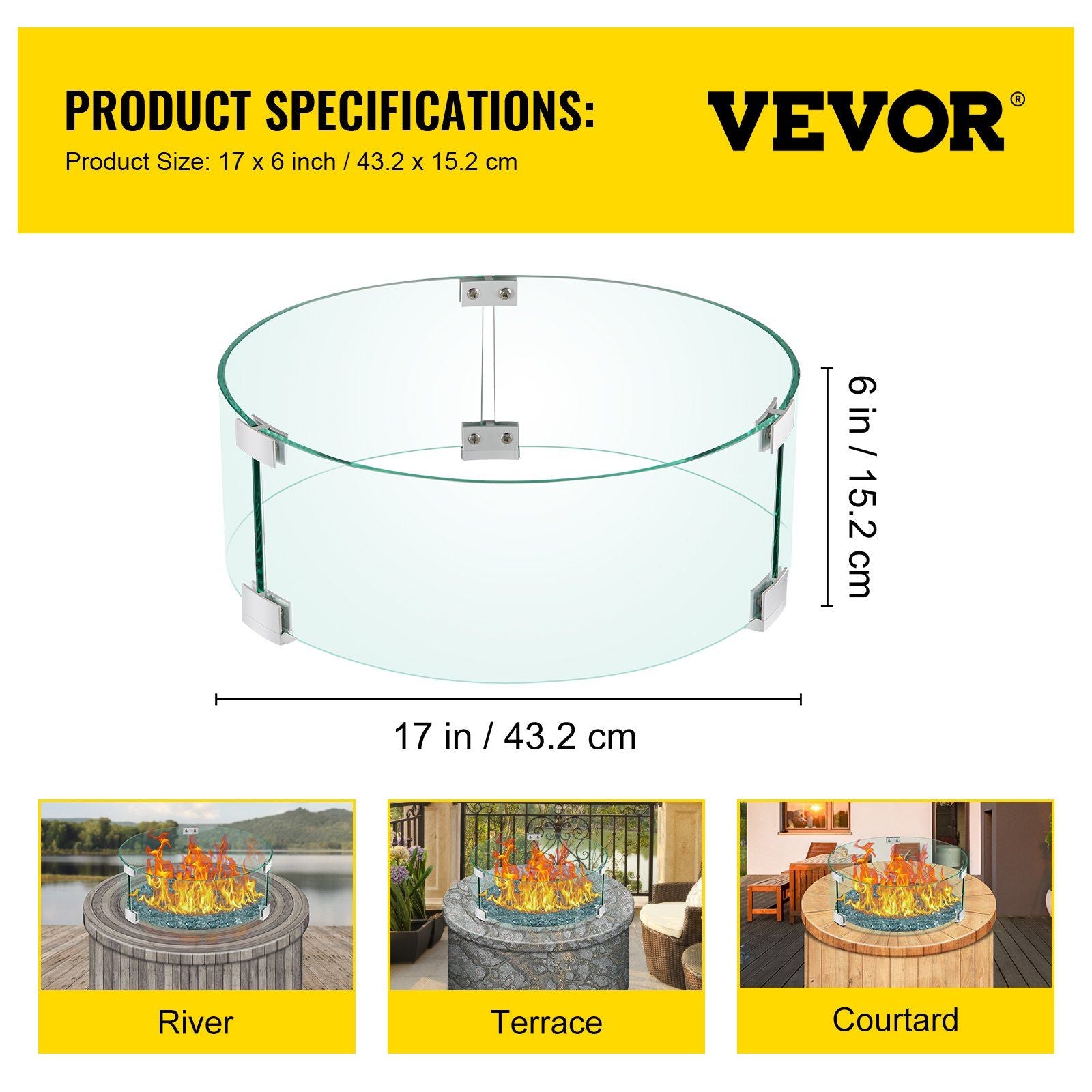 Fire Pit Wind Guard Tempered Glass Flame Guard 17x17x6 In 1/4-In Thick V952-YXBLFFBYC1760EG1YV0