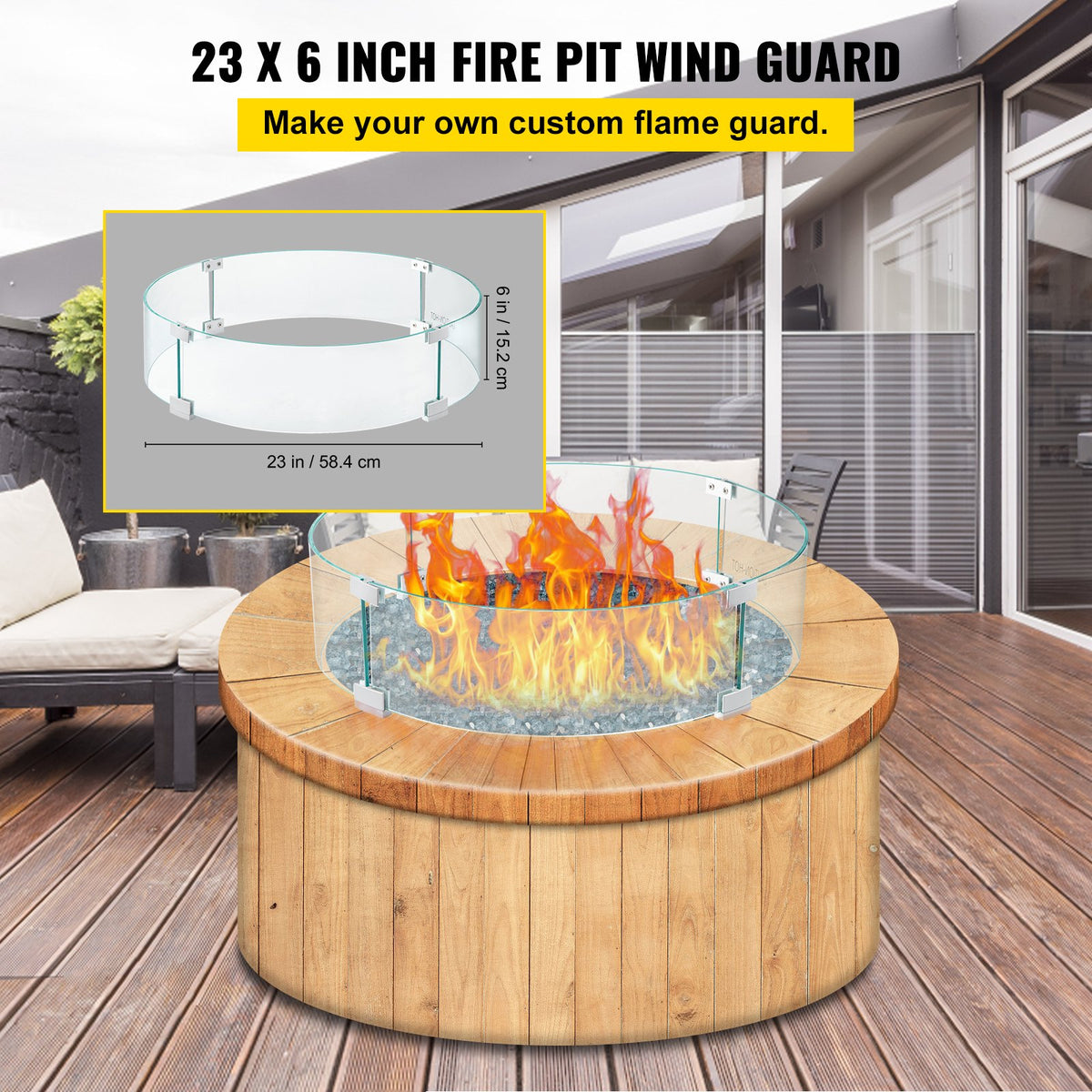Fire Pit Wind Guard, Glass Flame Guard, Round Glass Shield, 1/4-Inch Thick Fire Table, Clear Tempered Glass V952-YXBLFFBYC23673QVJV0