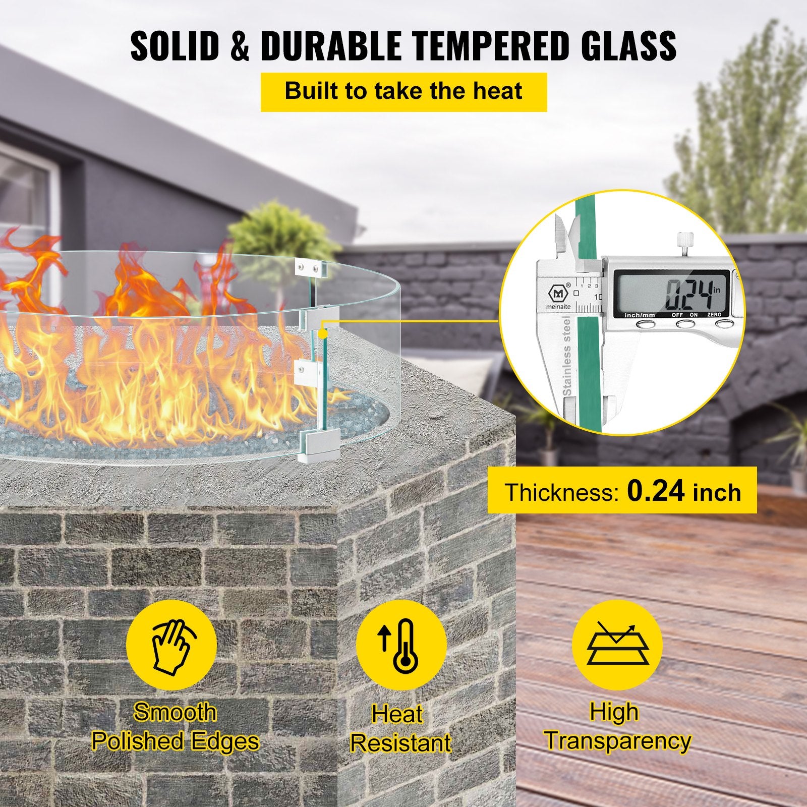 Fire Pit Wind Guard, Glass Flame Guard, Round Glass Shield, 1/4-Inch Thick Fire Table, Clear Tempered Glass V952-YXBLFFBYC23673QVJV0