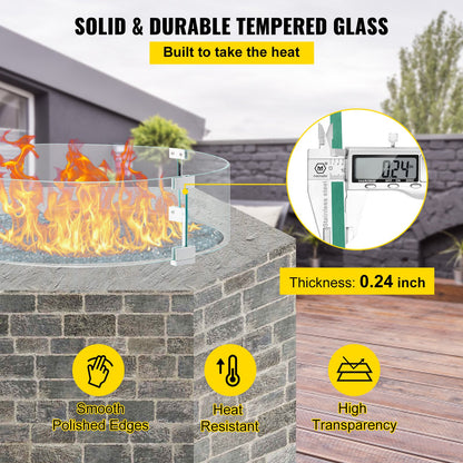 Fire Pit Wind Guard, Glass Flame Guard, Round Glass Shield, 1/4-Inch Thick Fire Table, Clear Tempered Glass V952-YXBLFFBYC23673QVJV0