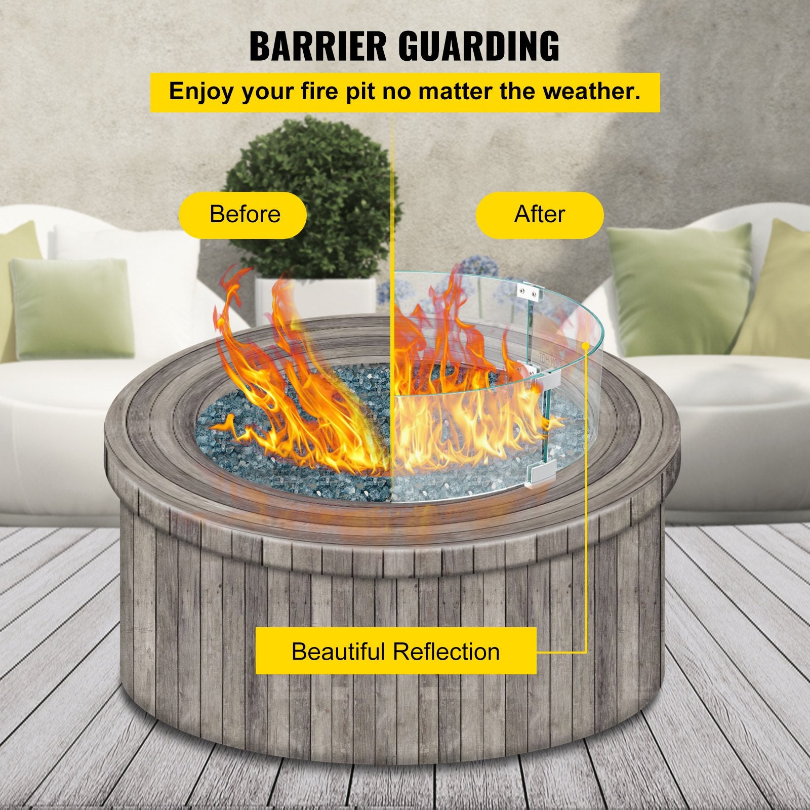 Fire Pit Wind Guard, Glass Flame Guard, Round Glass Shield, 1/4-Inch Thick Fire Table, Clear Tempered Glass V952-YXBLFFBYC23673QVJV0