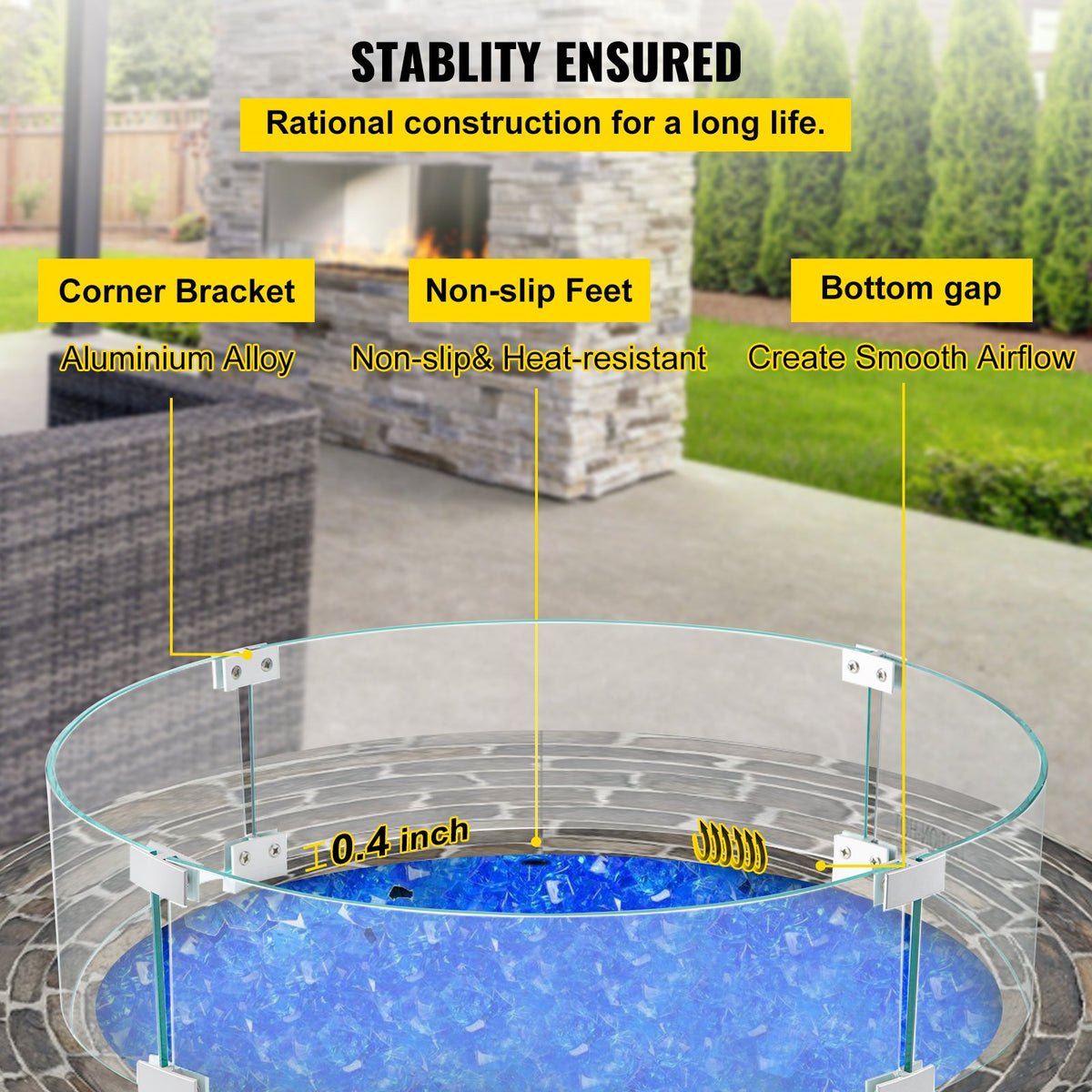 Fire Pit Wind Guard, Glass Flame Guard, Round Glass Shield, 1/4-Inch Thick Fire Table, Clear Tempered Glass V952-YXBLFFBYC23673QVJV0