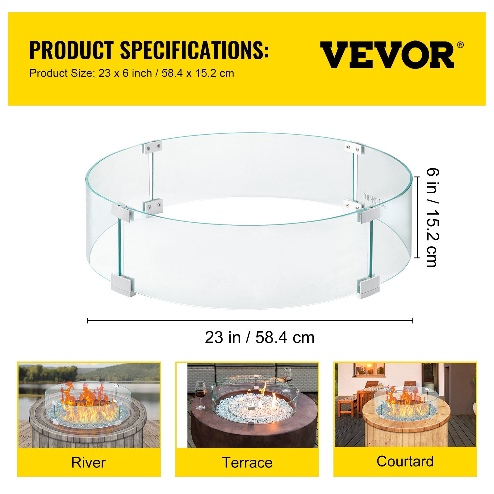 Fire Pit Wind Guard, Glass Flame Guard, Round Glass Shield, 1/4-Inch Thick Fire Table, Clear Tempered Glass V952-YXBLFFBYC23673QVJV0