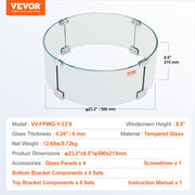 Fire Pit Wind Guard, 23 x 23 x 8 Inch Glass Flame Guard, Round Glass Shield, 1/4-Inch Thick Fire Table, Clear V952-YXBLFFBYC2383ECV3V0
