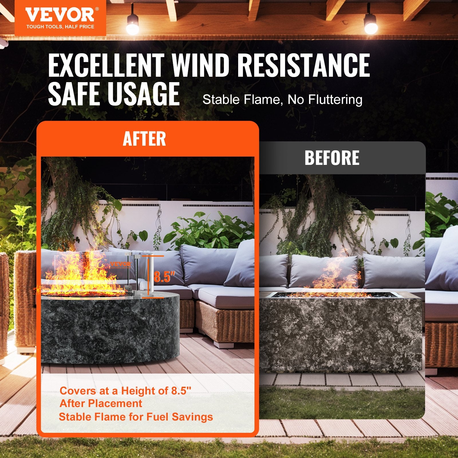 Fire Pit Wind Guard, 26 x 26 x 6 Inch Glass Flame Guard, Round Glass Shield, 1/4-Inch Thick Fire Table, Clear V952-YXBLFFBYC266H8TV8V0