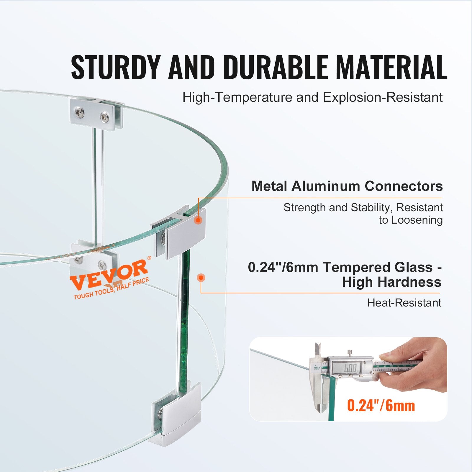 Fire Pit Wind Guard, 26 x 26 x 6 Inch Glass Flame Guard, Round Glass Shield, 1/4-Inch Thick Fire Table, Clear V952-YXBLFFBYC266H8TV8V0