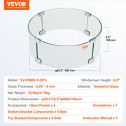Fire Pit Wind Guard, 26 x 26 x 6 Inch Glass Flame Guard, Round Glass Shield, 1/4-Inch Thick Fire Table, Clear V952-YXBLFFBYC266H8TV8V0