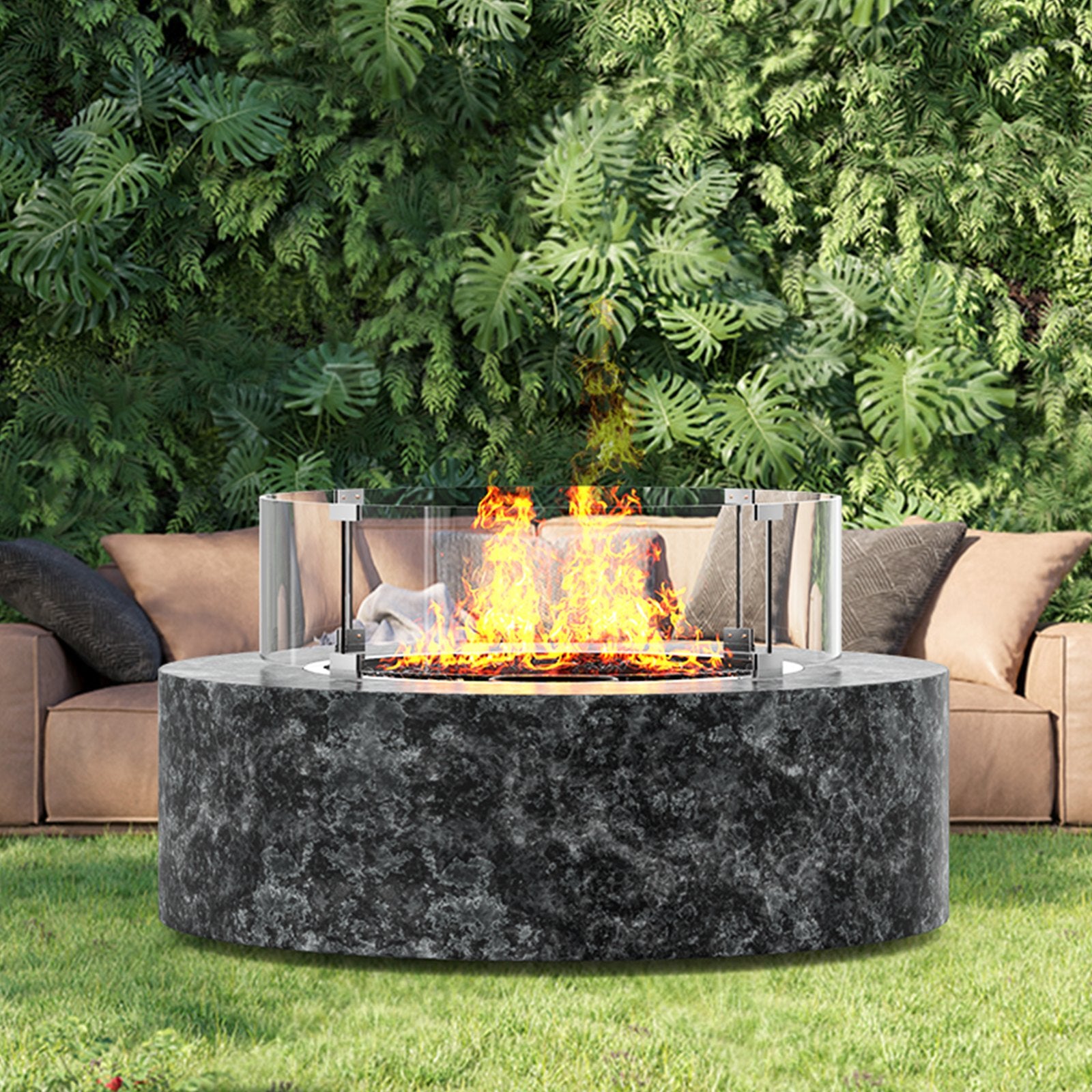 Fire Pit Wind Guard, 26 x 26 x 6 Inch Glass Flame Guard, Round Glass Shield, 1/4-Inch Thick Fire Table, Clear V952-YXBLFFBYC266H8TV8V0