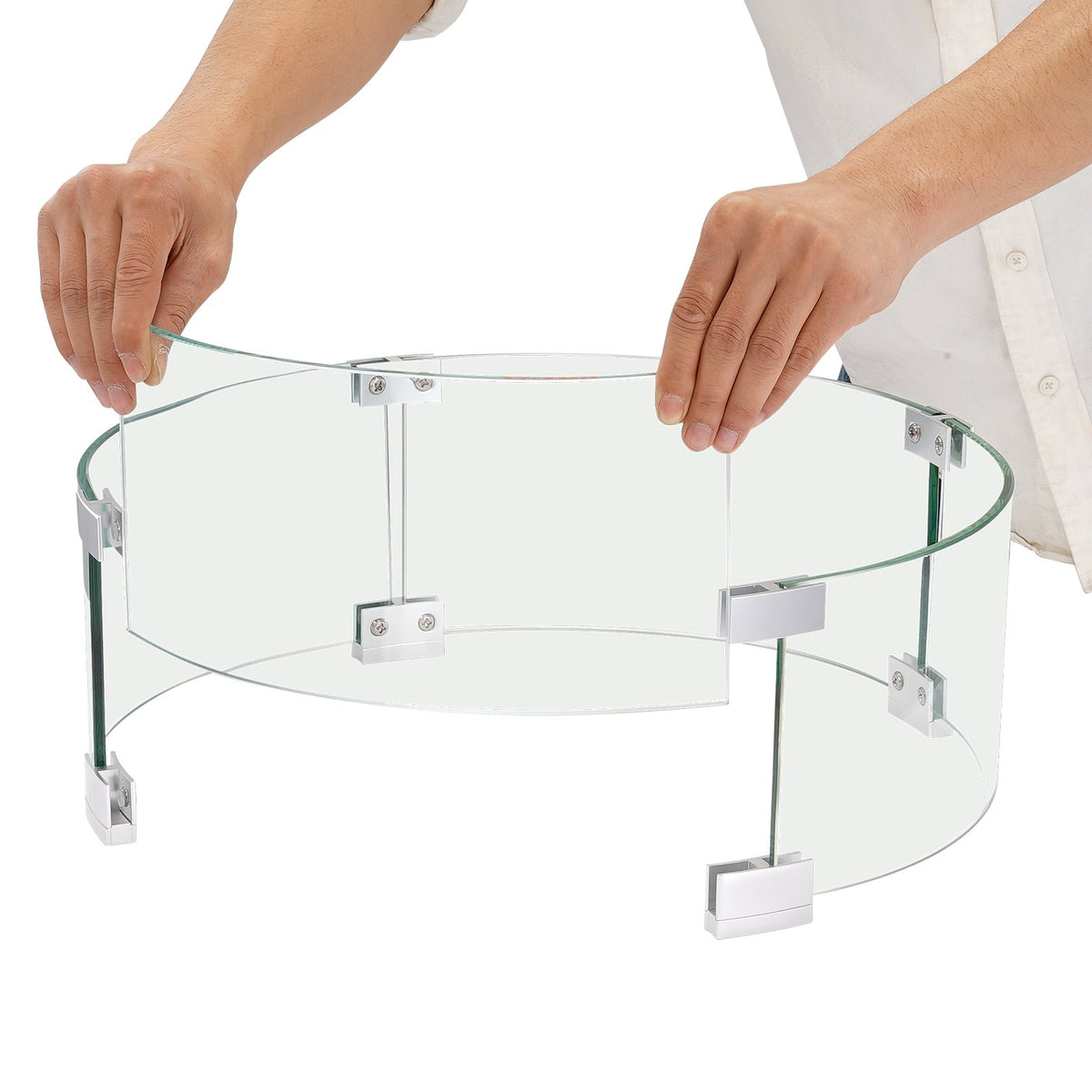Fire Pit Wind Guard, 26 x 26 x 6 Inch Glass Flame Guard, Round Glass Shield, 1/4-Inch Thick Fire Table, Clear V952-YXBLFFBYC266H8TV8V0