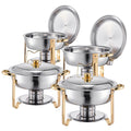 Chafing Dish Buffet Set, 5 Qt 4 Pack, Stainless Steel Chafer with 4 Full Size Pans, Round Catering Warmer V952-YXBXGSTGK4JT0HGMLV0