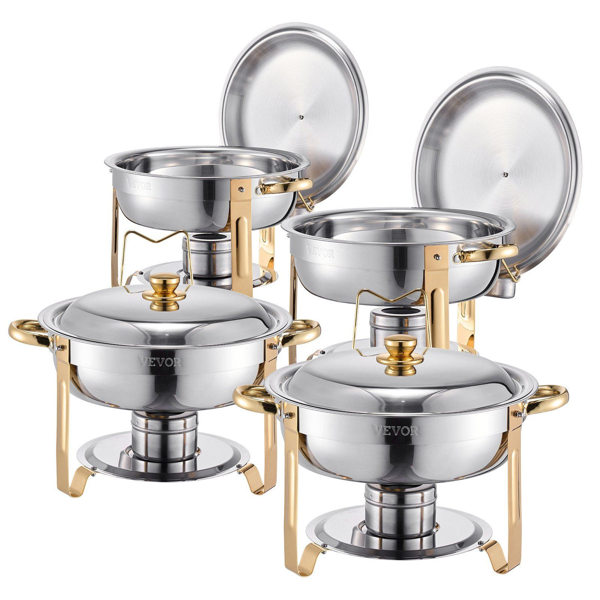 Chafing Dish Buffet Set, 5 Qt 4 Pack, Stainless Steel Chafer with 4 Full Size Pans, Round Catering Warmer V952-YXBXGSTGK4JT0HGMLV0