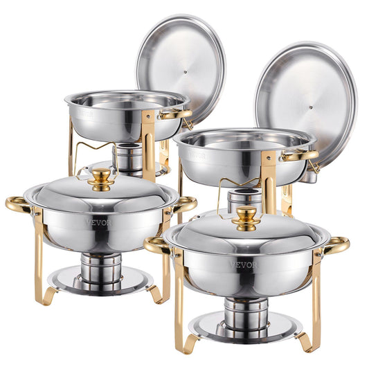 Chafing Dish Buffet Set, 5 Qt 4 Pack, Stainless Steel Chafer with 4 Full Size Pans, Round Catering Warmer V952-YXBXGSTGK4JT0HGMLV0