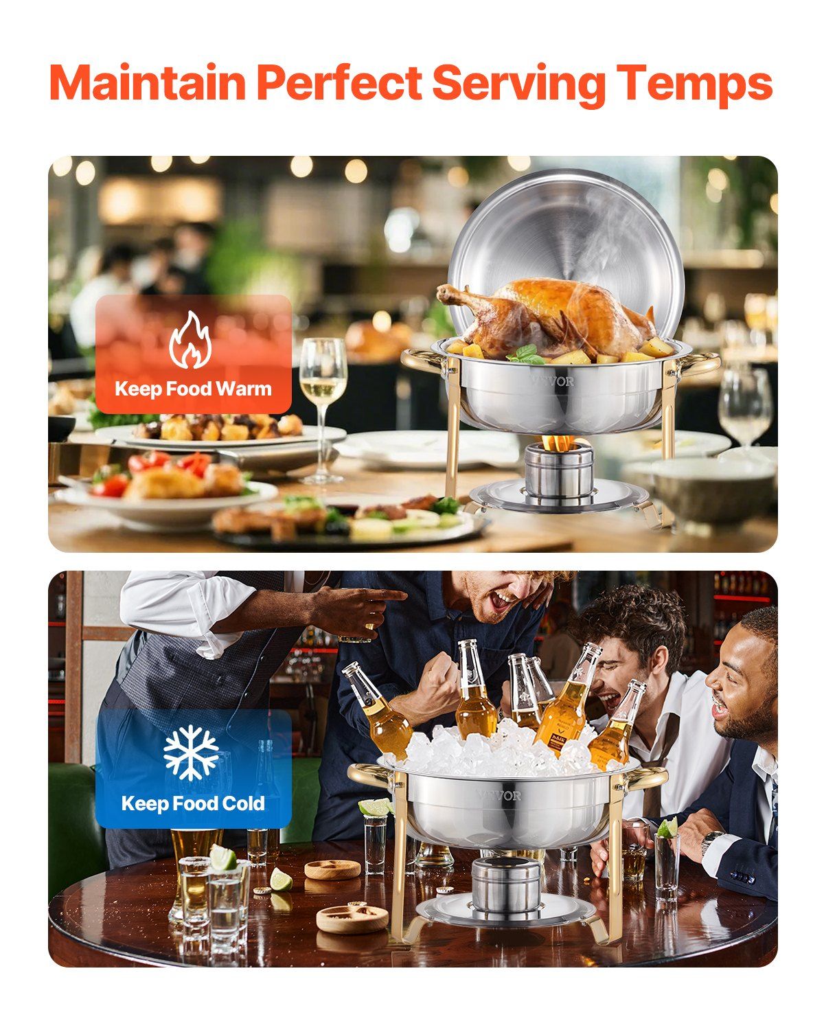 Chafing Dish Buffet Set, 5 Qt 4 Pack, Stainless Steel Chafer with 4 Full Size Pans, Round Catering Warmer V952-YXBXGSTGK4JT0HGMLV0