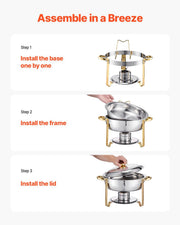 Chafing Dish Buffet Set, 5 Qt 4 Pack, Stainless Steel Chafer with 4 Full Size Pans, Round Catering Warmer V952-YXBXGSTGK4JT0HGMLV0