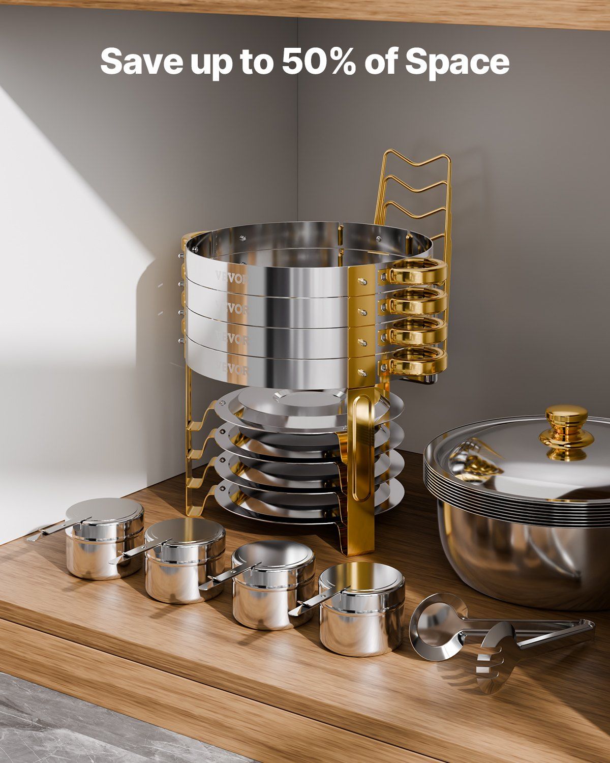 Chafing Dish Buffet Set, 5 Qt 4 Pack, Stainless Steel Chafer with 4 Full Size Pans, Round Catering Warmer V952-YXBXGSTGK4JT0HGMLV0