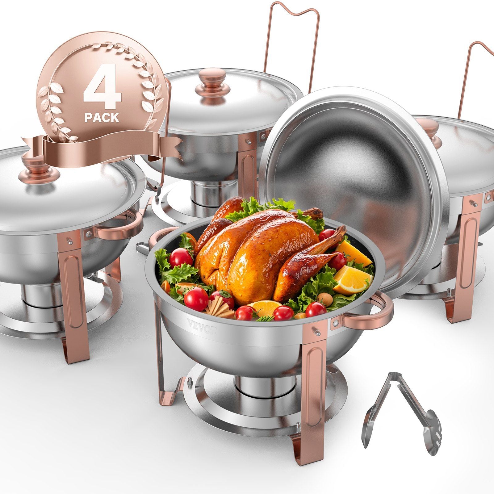 Chafing Dish Buffet Set, 5 Qt 4 Pack, Stainless Steel Chafer with 4 Full Size Pans, Round Catering Warmer V952-YXBXGSTGK4JTIXCAPV0