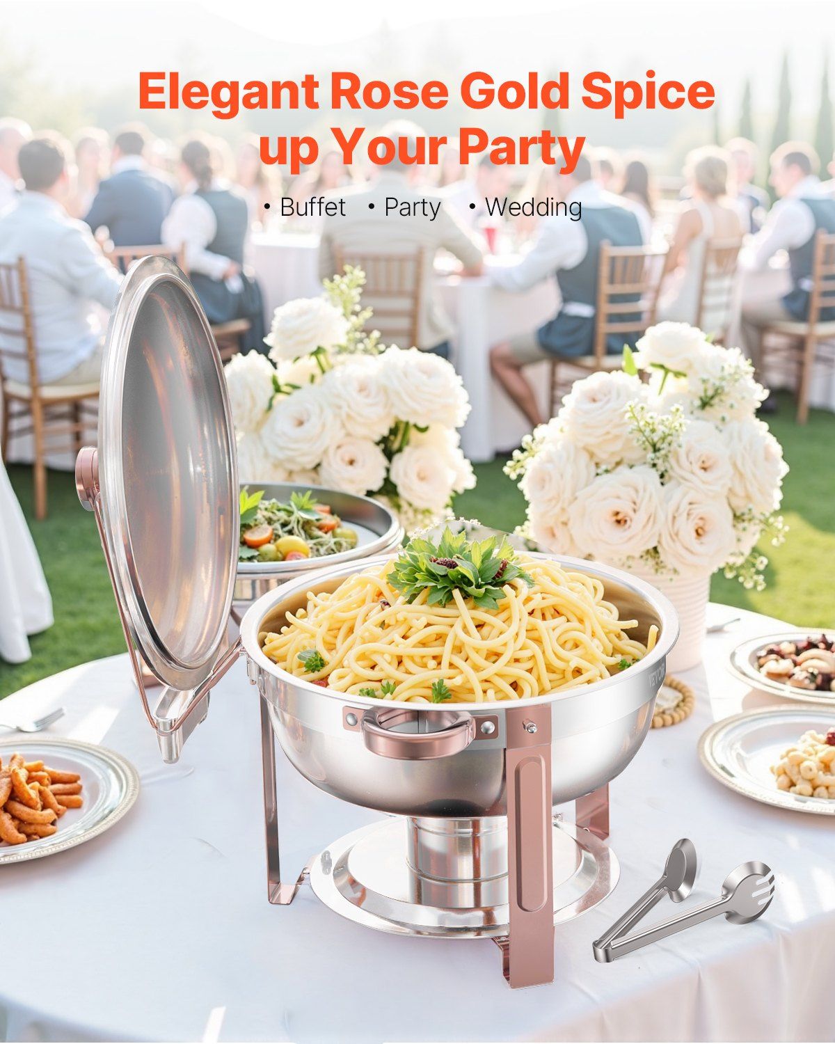 Chafing Dish Buffet Set, 5 Qt 4 Pack, Stainless Steel Chafer with 4 Full Size Pans, Round Catering Warmer V952-YXBXGSTGK4JTIXCAPV0
