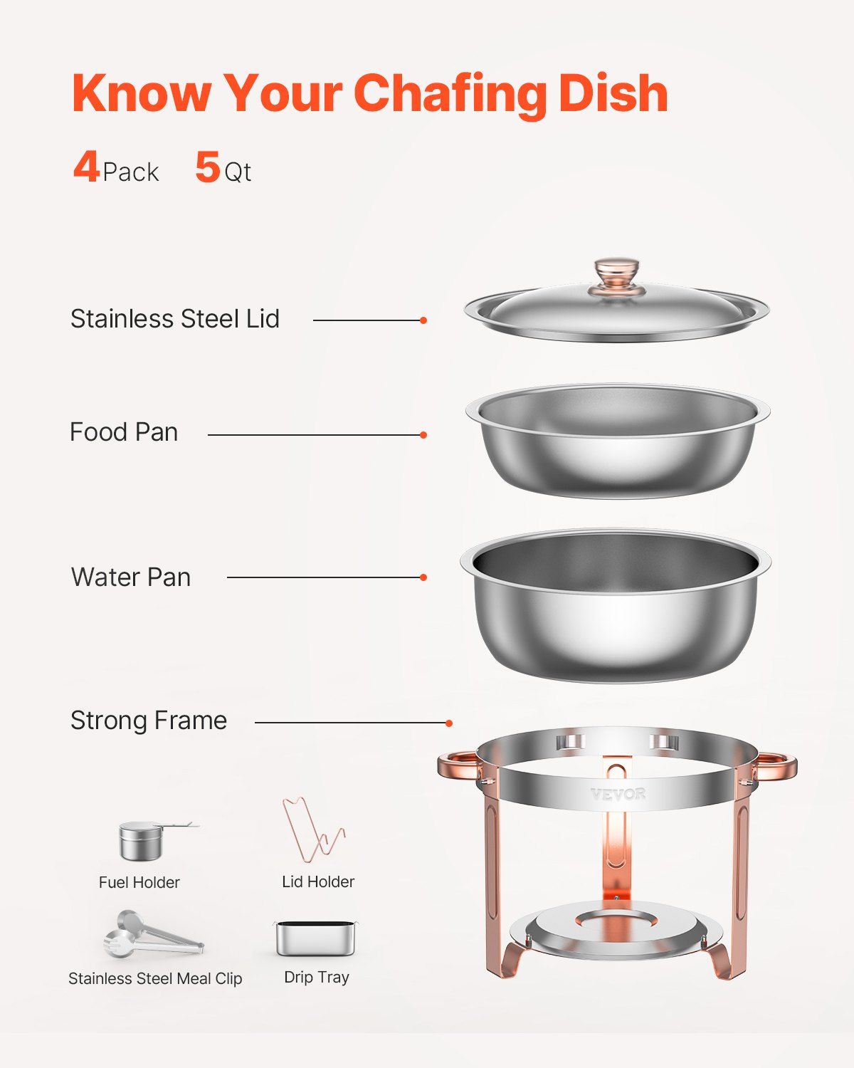 Chafing Dish Buffet Set, 5 Qt 4 Pack, Stainless Steel Chafer with 4 Full Size Pans, Round Catering Warmer V952-YXBXGSTGK4JTIXCAPV0