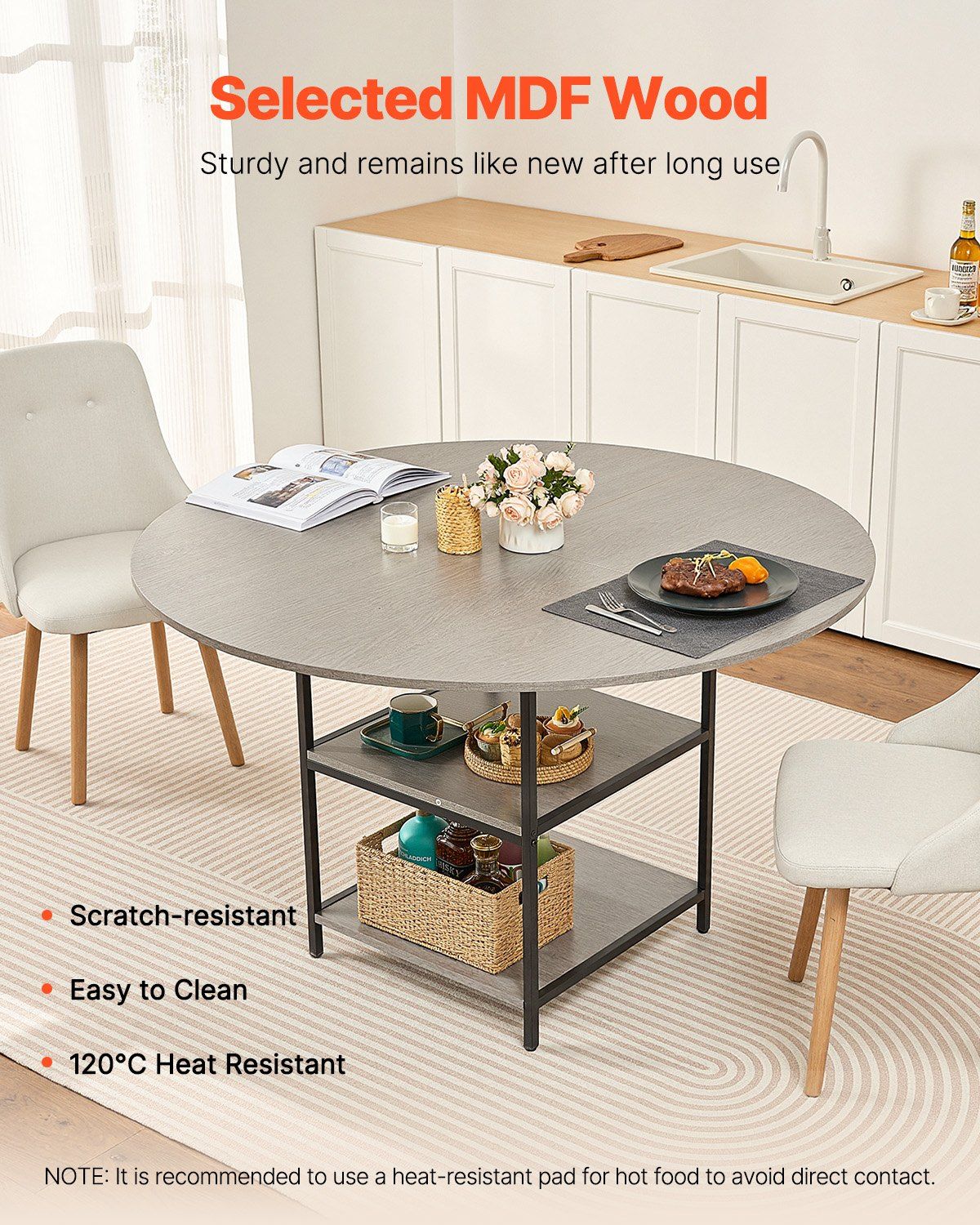Round Dining Table, 47 inch Wood Table for 4-6 Person, Modern Circle Dinner Furniture, Leisure Tables with V952-YXCZBKTZMDBTZN3HRV0