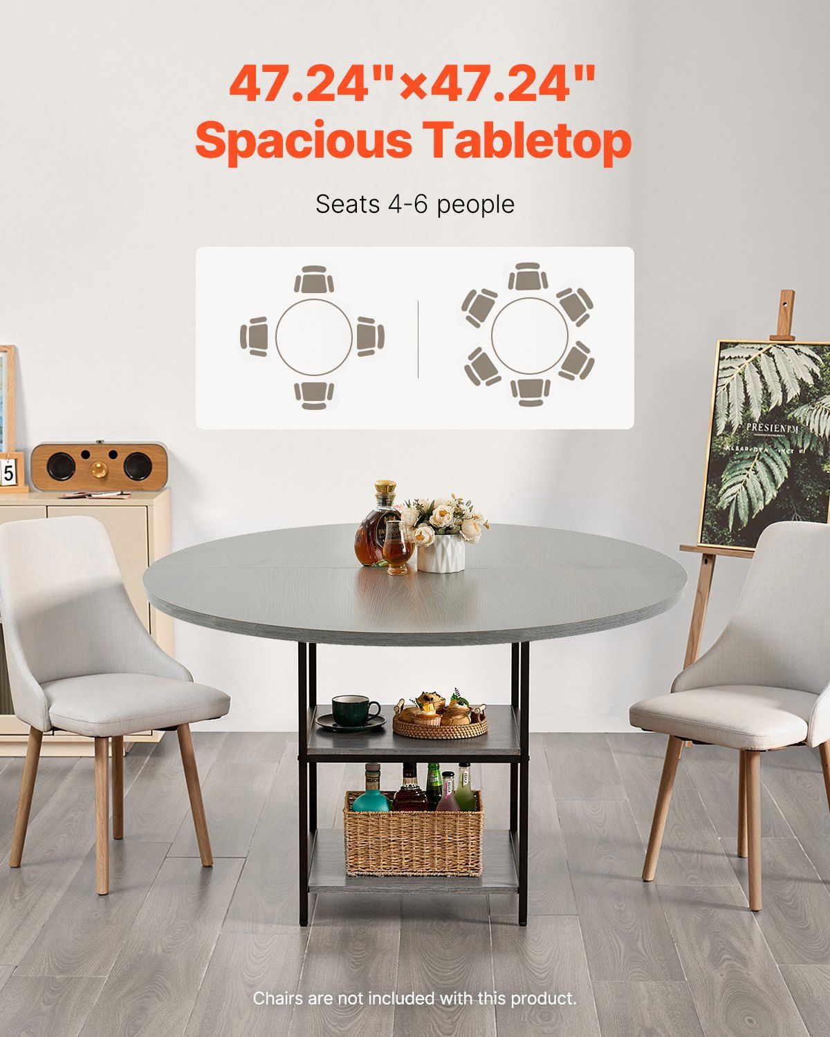 Round Dining Table, 47 inch Wood Table for 4-6 Person, Modern Circle Dinner Furniture, Leisure Tables with V952-YXCZBKTZMDBTZN3HRV0