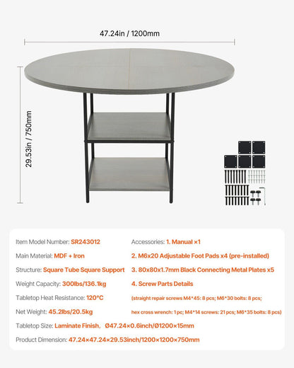 Round Dining Table, 47 inch Wood Table for 4-6 Person, Modern Circle Dinner Furniture, Leisure Tables with V952-YXCZBKTZMDBTZN3HRV0