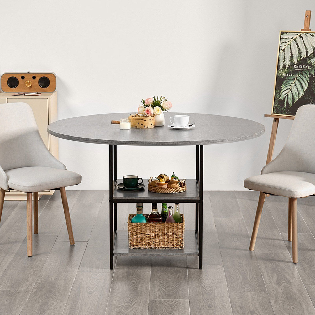Round Dining Table, 47 inch Wood Table for 4-6 Person, Modern Circle Dinner Furniture, Leisure Tables with V952-YXCZBKTZMDBTZN3HRV0