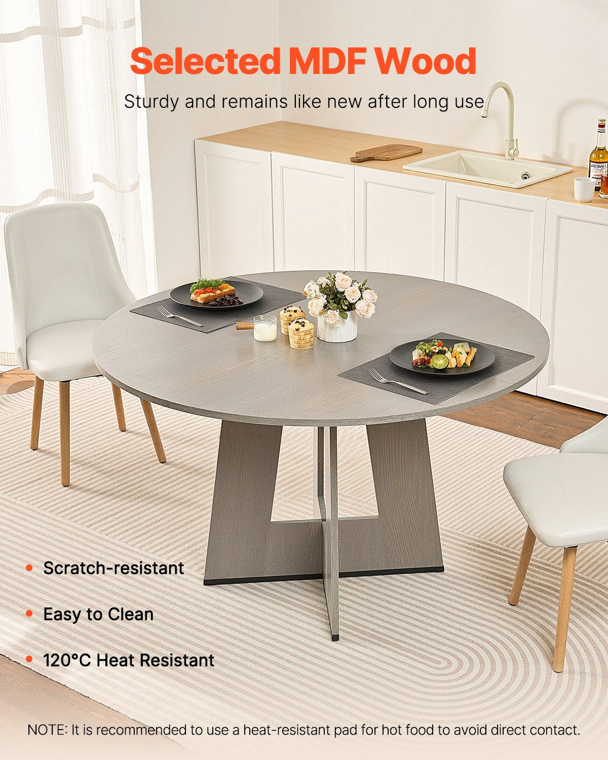 Round Dining Table, 47 inch Wood Table for 4-6 Person, Farmhouse Circle Dinner Furniture, Rustic Leisure V952-YXCZBKTZQMDBX9NPKV0