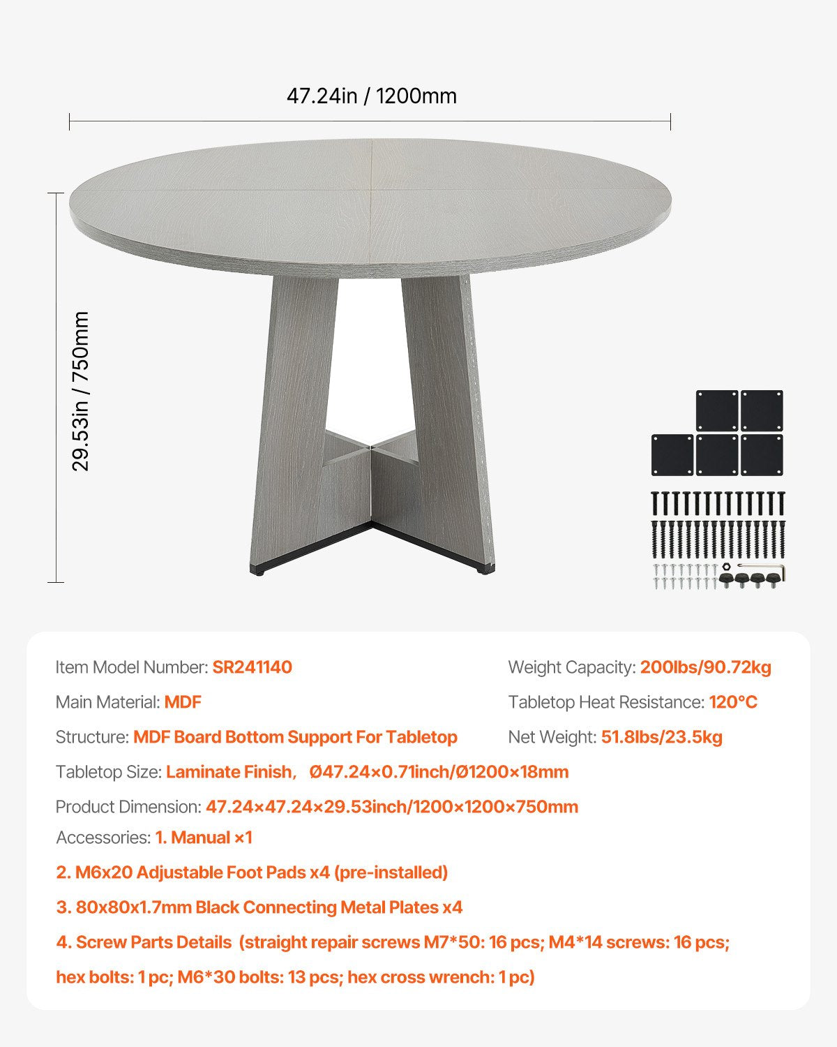 Round Dining Table, 47 inch Wood Table for 4-6 Person, Farmhouse Circle Dinner Furniture, Rustic Leisure V952-YXCZBKTZQMDBX9NPKV0