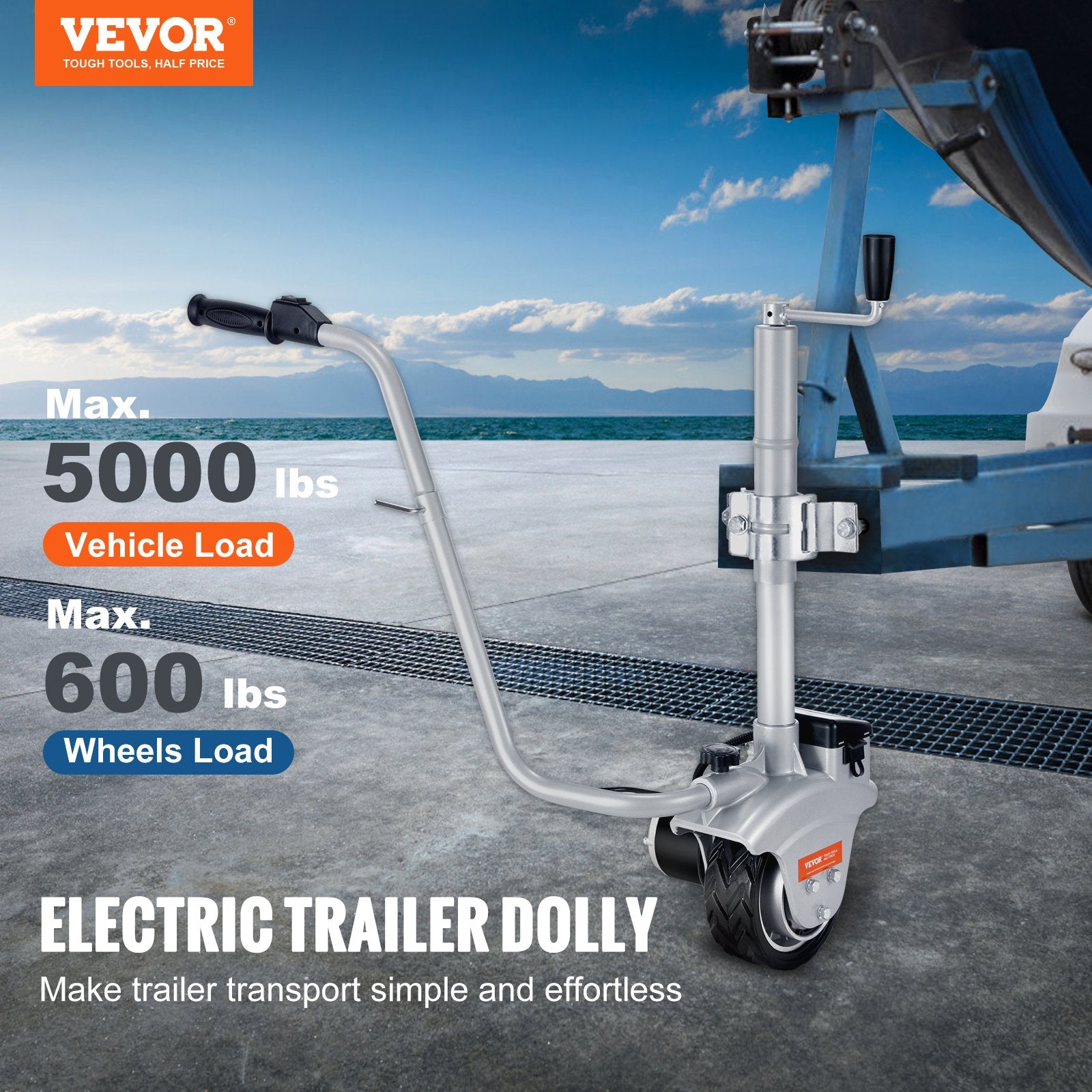 Electric Trailer Dolly, 5000lbs Towing Capacity, 350W 12V Trailer Jockey Wheel with 22 ft/min Moving Speed, V952-YXDDQYCYSB500477AV0