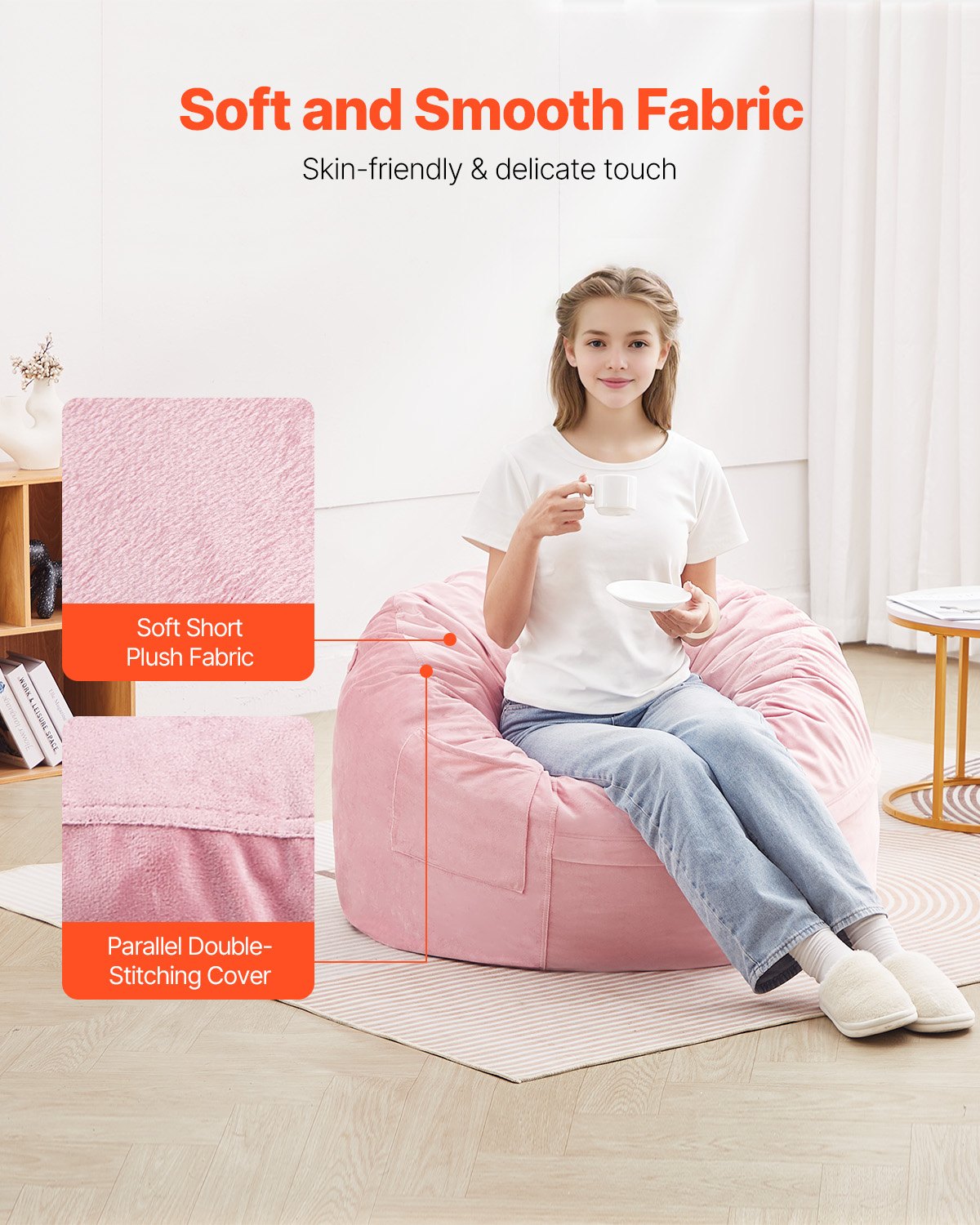 91 cm Round Bean Bag Chair with Removable Cover & Dutch Velvet Pink V952-YXDDY3539INCTJHGXV0