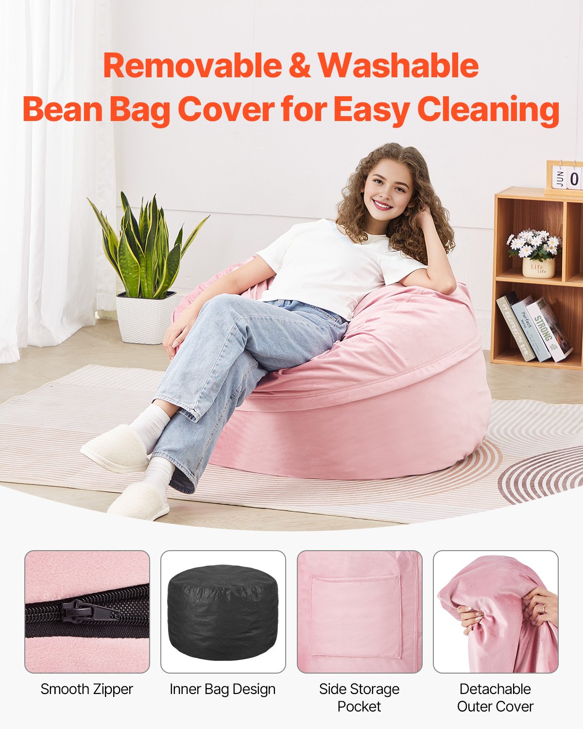 91 cm Round Bean Bag Chair with Removable Cover & Dutch Velvet Pink V952-YXDDY3539INCTJHGXV0