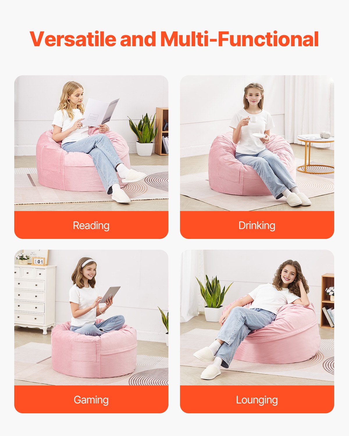 91 cm Round Bean Bag Chair with Removable Cover & Dutch Velvet Pink V952-YXDDY3539INCTJHGXV0