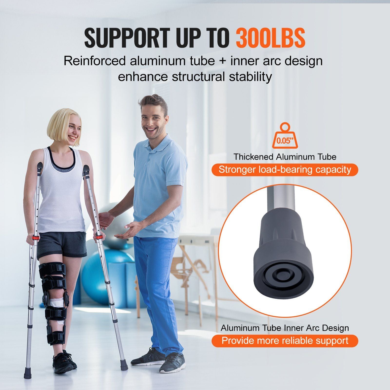 Underarm Crutches, 13-Level Height Adjustable Underarm Walking Crutches, Lightweight Aluminum Crutches for V952-YXGZLTPR1202HQF5RV0