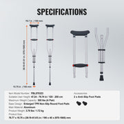 Underarm Crutches, 13-Level Height Adjustable Underarm Walking Crutches, Lightweight Aluminum Crutches for V952-YXGZLTPR1202HQF5RV0