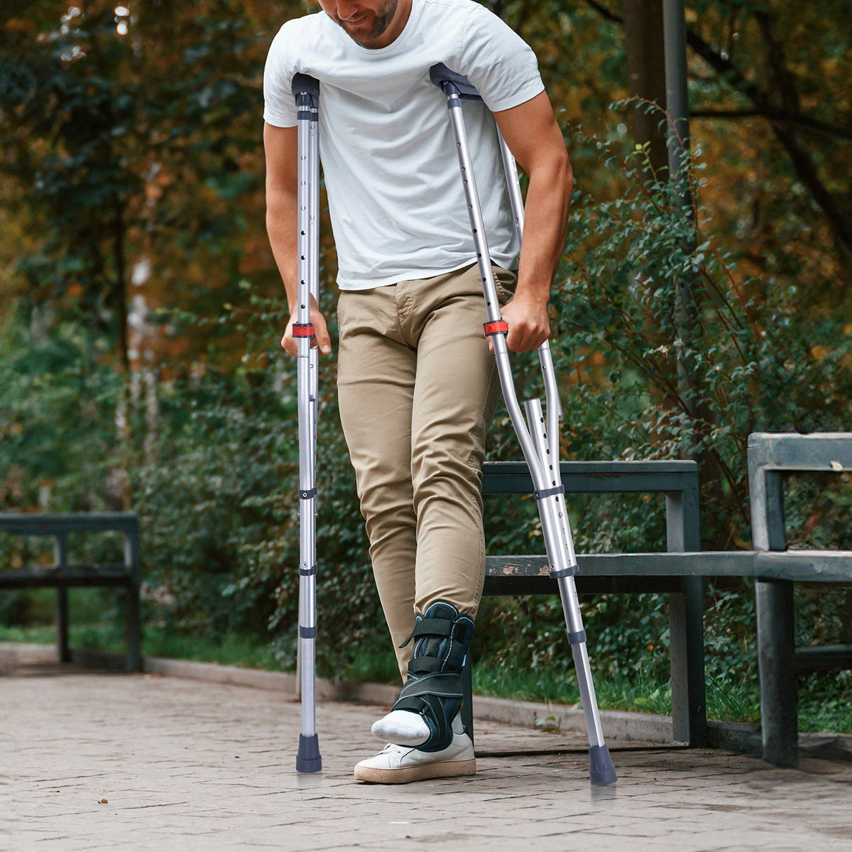 Underarm Crutches, 13-Level Height Adjustable Underarm Walking Crutches, Lightweight Aluminum Crutches for V952-YXGZLTPR1202HQF5RV0