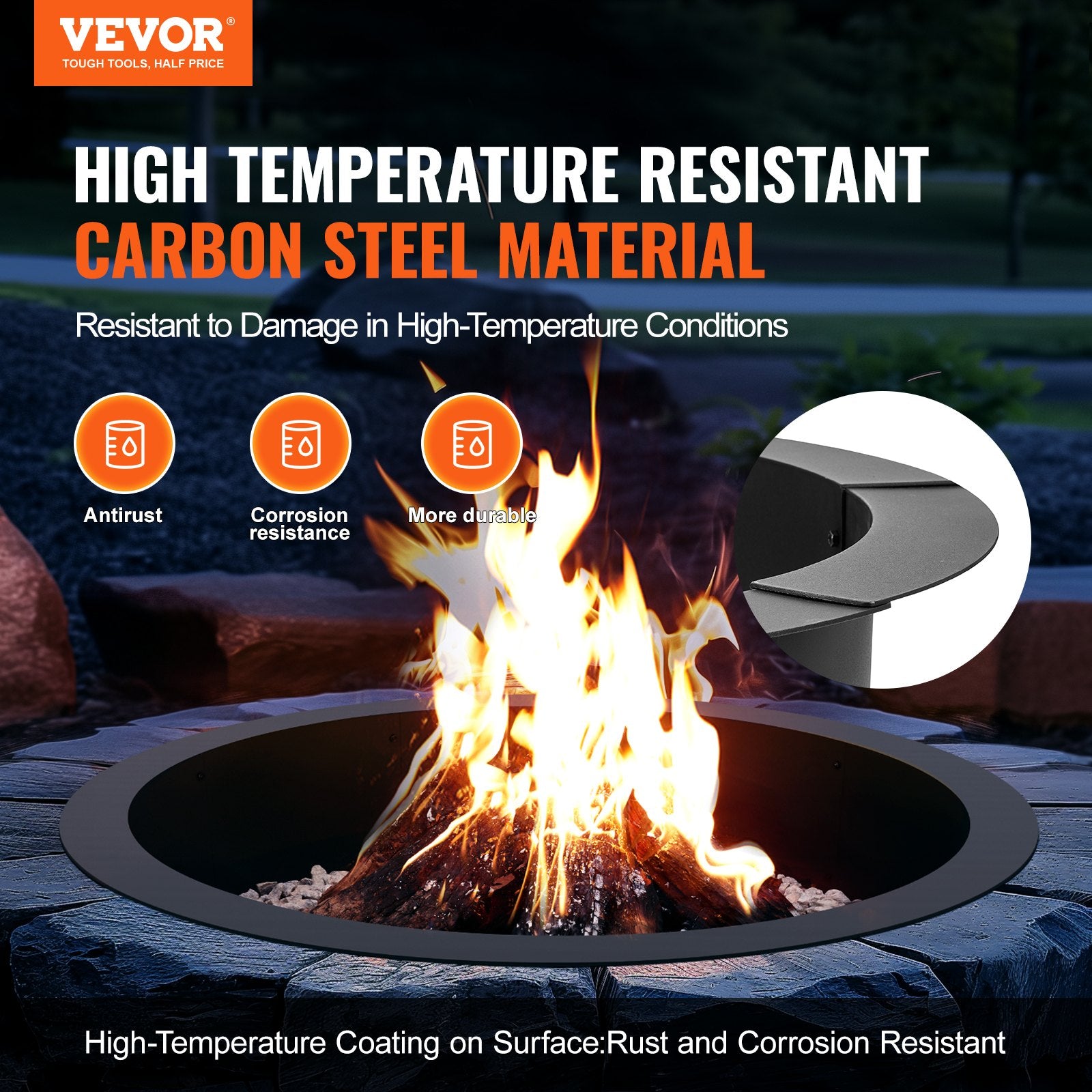 Fire Pit Ring, 40-Inch Outer/36-Inch Inner Diameter, 10inch Height 2.5mm Thick Fire Pit Insert, Heavy Duty V952-YXHH25MM36IN5PAQ0V0