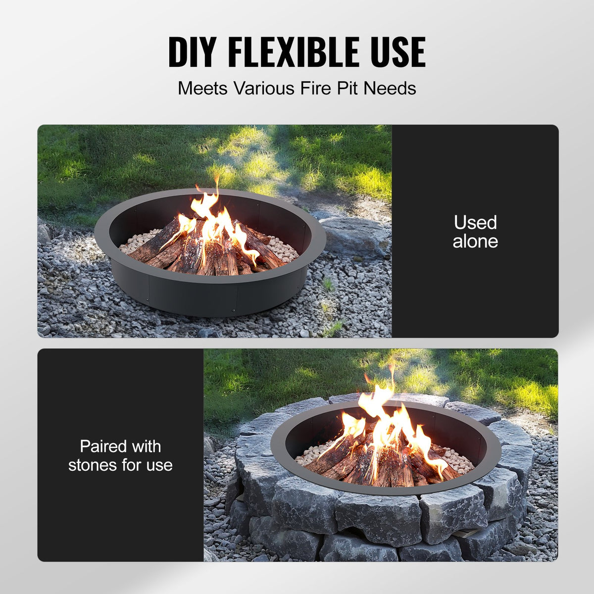 Fire Pit Ring, 40-Inch Outer/36-Inch Inner Diameter, 10inch Height 2.5mm Thick Fire Pit Insert, Heavy Duty V952-YXHH25MM36IN5PAQ0V0