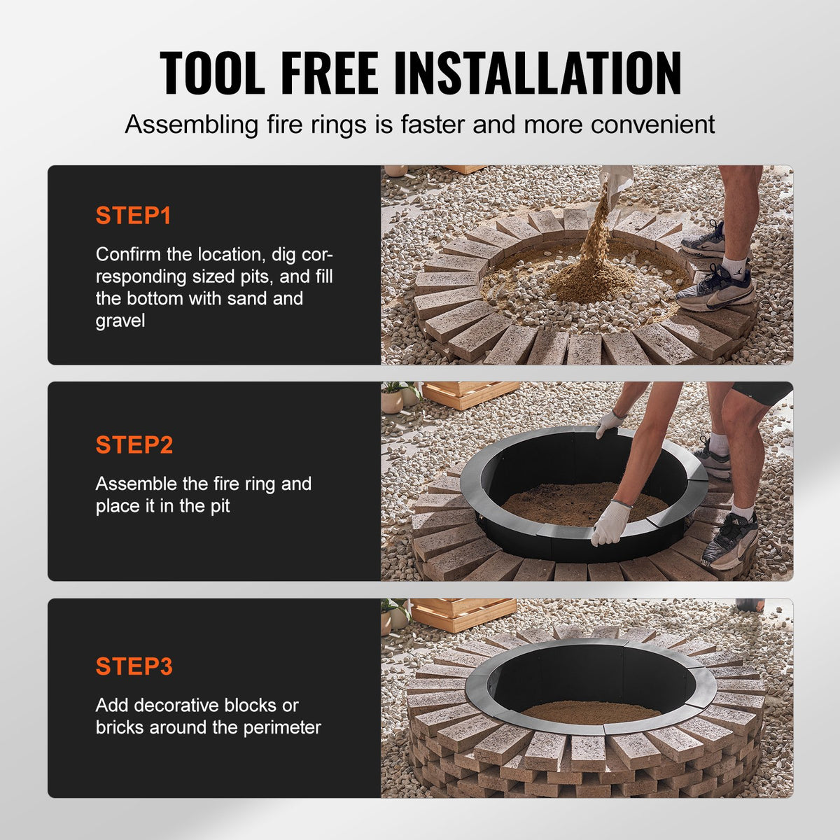 Fire Pit Ring, 40-Inch Outer/36-Inch Inner Diameter, 10inch Height 2.5mm Thick Fire Pit Insert, Heavy Duty V952-YXHH25MM36IN5PAQ0V0