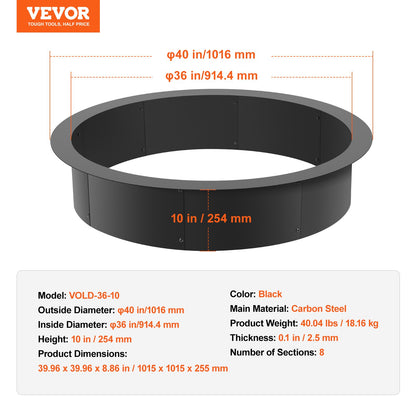 Fire Pit Ring, 40-Inch Outer/36-Inch Inner Diameter, 10inch Height 2.5mm Thick Fire Pit Insert, Heavy Duty V952-YXHH25MM36IN5PAQ0V0