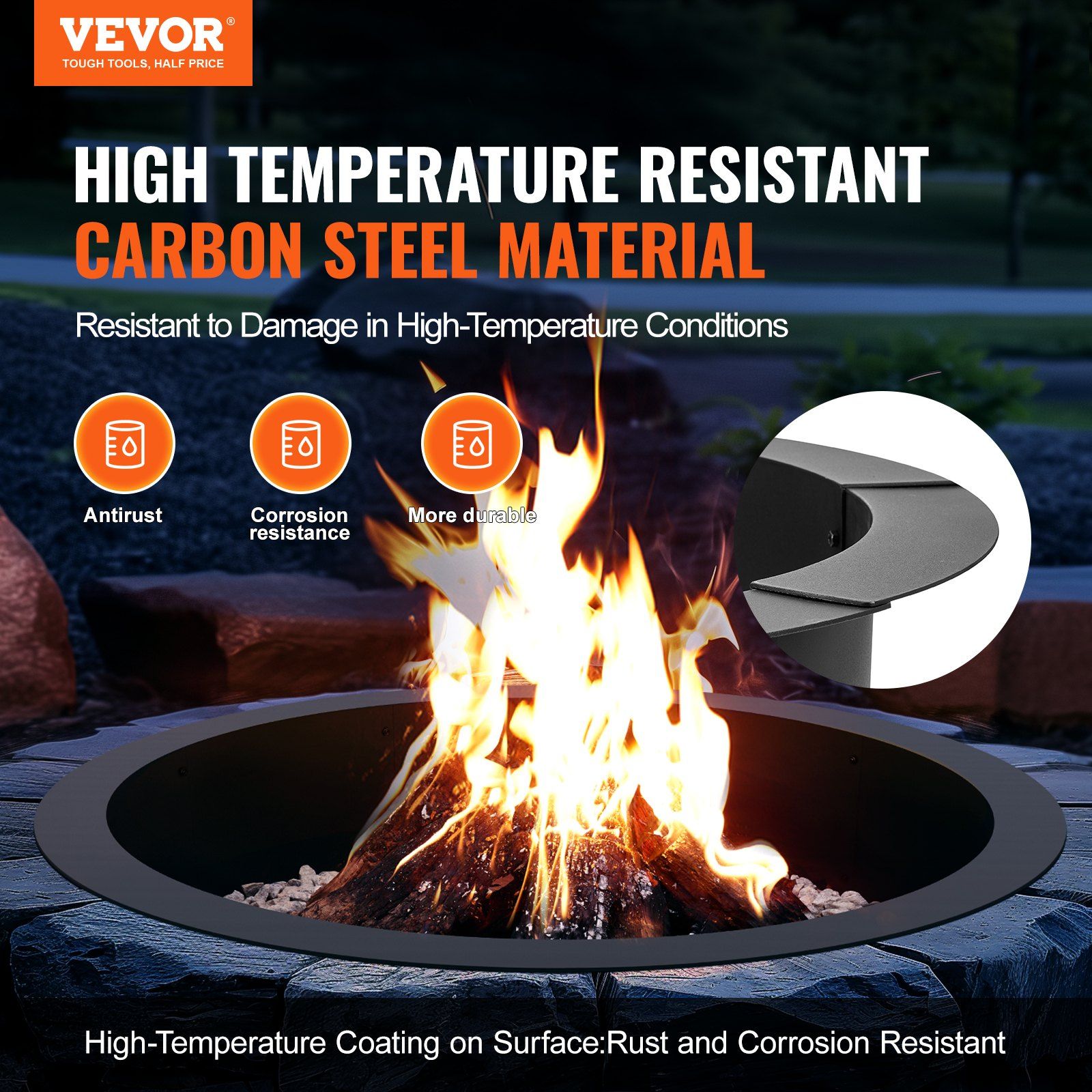 Fire Pit Ring, 44-Inch Outer/39-Inch Inner Diameter, 10inch Height 2.5mm Thick Fire Pit Insert, Heavy Duty V952-YXHH25MM39INTCYI8V0
