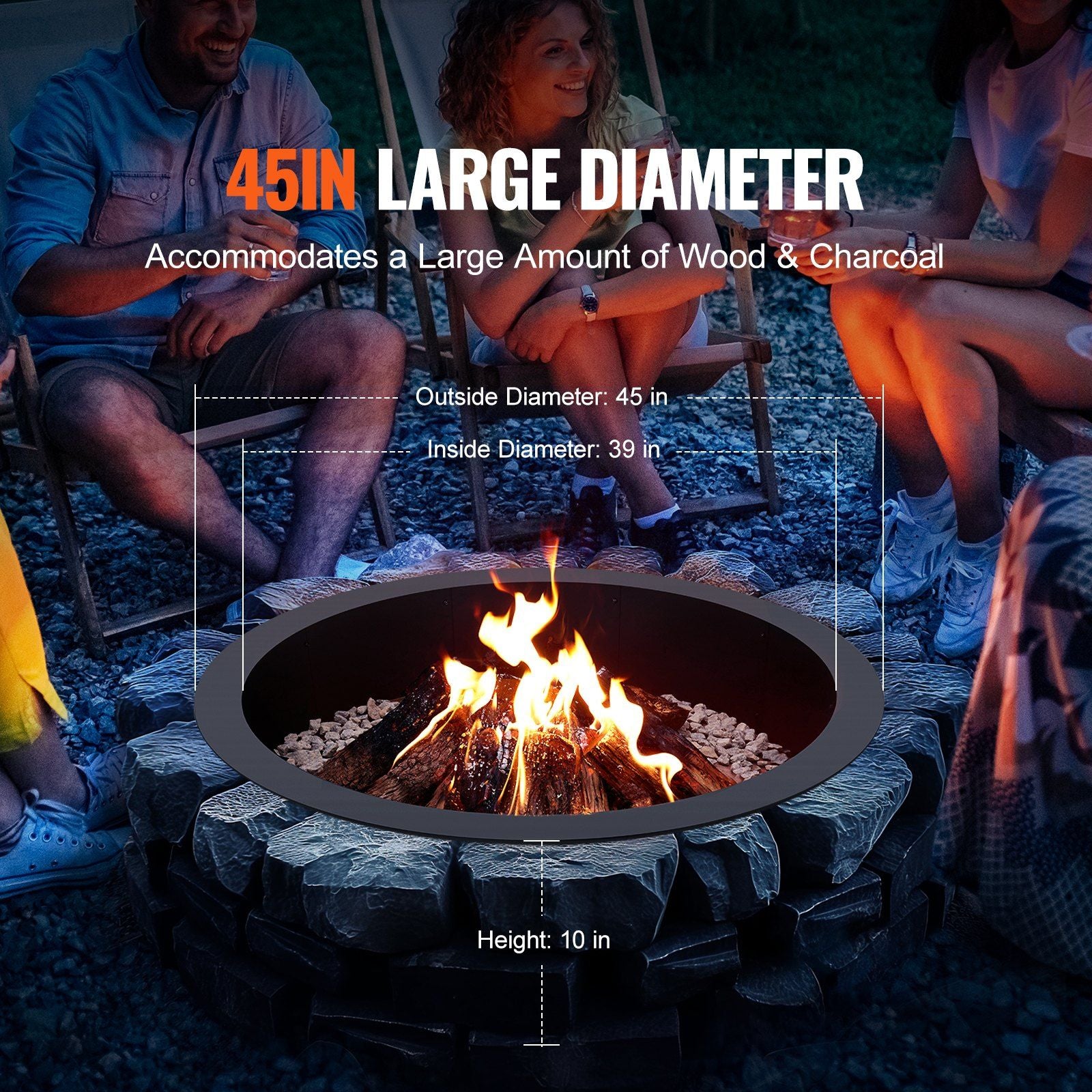 Fire Pit Ring, 44-Inch Outer/39-Inch Inner Diameter, 10inch Height 2.5mm Thick Fire Pit Insert, Heavy Duty V952-YXHH25MM39INTCYI8V0