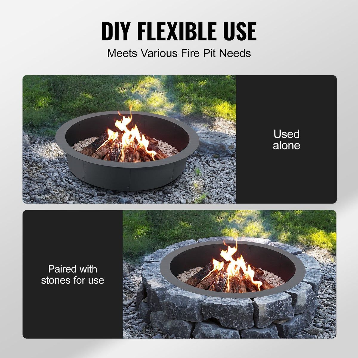 Fire Pit Ring, 44-Inch Outer/39-Inch Inner Diameter, 10inch Height 2.5mm Thick Fire Pit Insert, Heavy Duty V952-YXHH25MM39INTCYI8V0