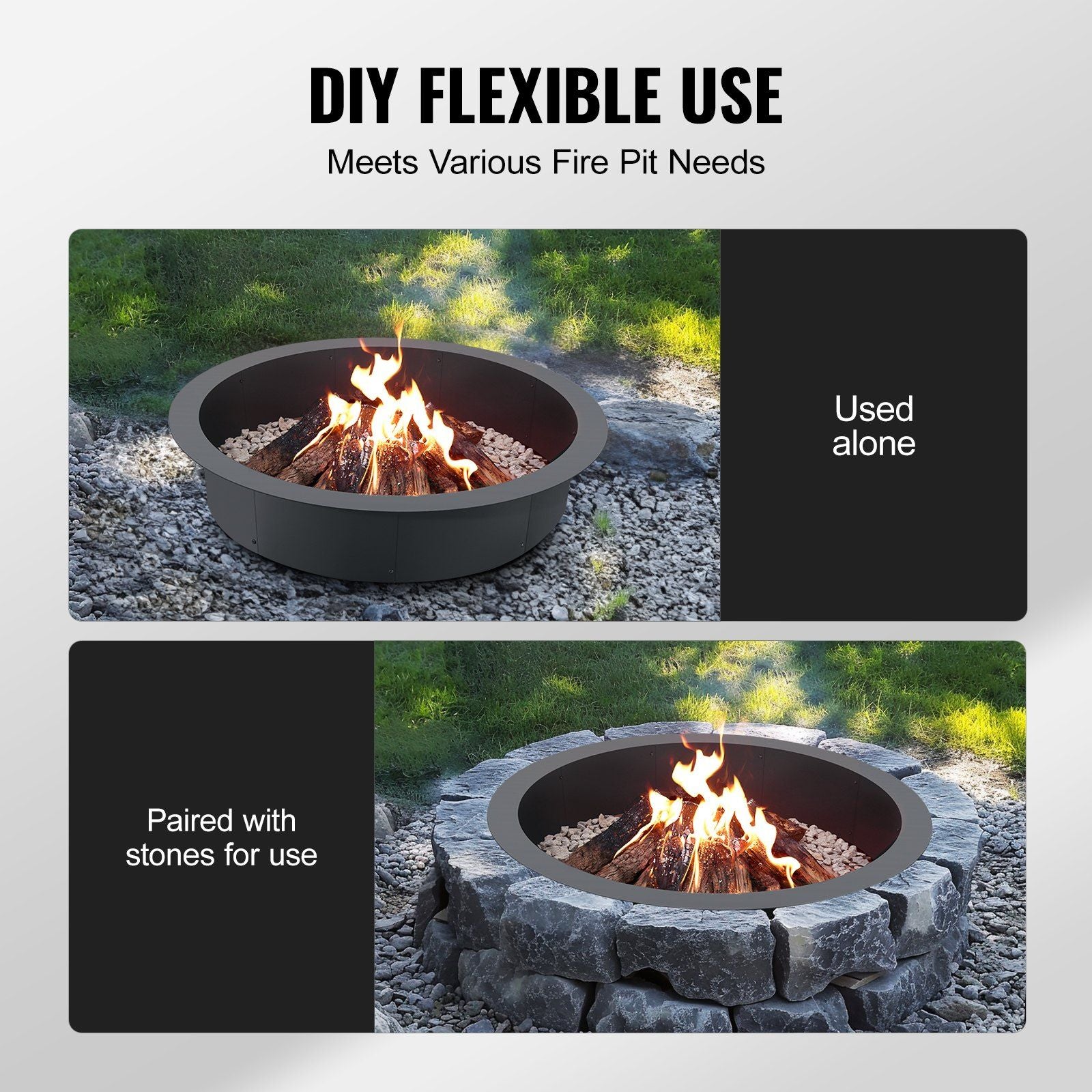 Fire Pit Ring, 44-Inch Outer/39-Inch Inner Diameter, 10inch Height 2.5mm Thick Fire Pit Insert, Heavy Duty V952-YXHH25MM39INTCYI8V0