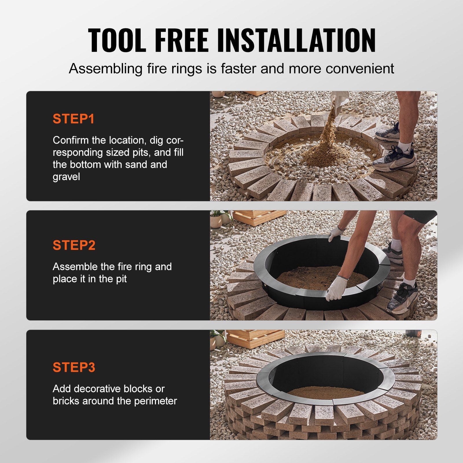 Fire Pit Ring, 44-Inch Outer/39-Inch Inner Diameter, 10inch Height 2.5mm Thick Fire Pit Insert, Heavy Duty V952-YXHH25MM39INTCYI8V0