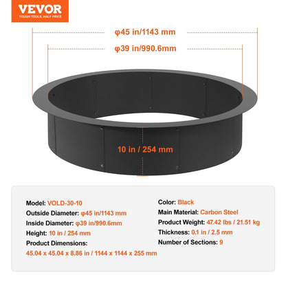Fire Pit Ring, 44-Inch Outer/39-Inch Inner Diameter, 10inch Height 2.5mm Thick Fire Pit Insert, Heavy Duty V952-YXHH25MM39INTCYI8V0
