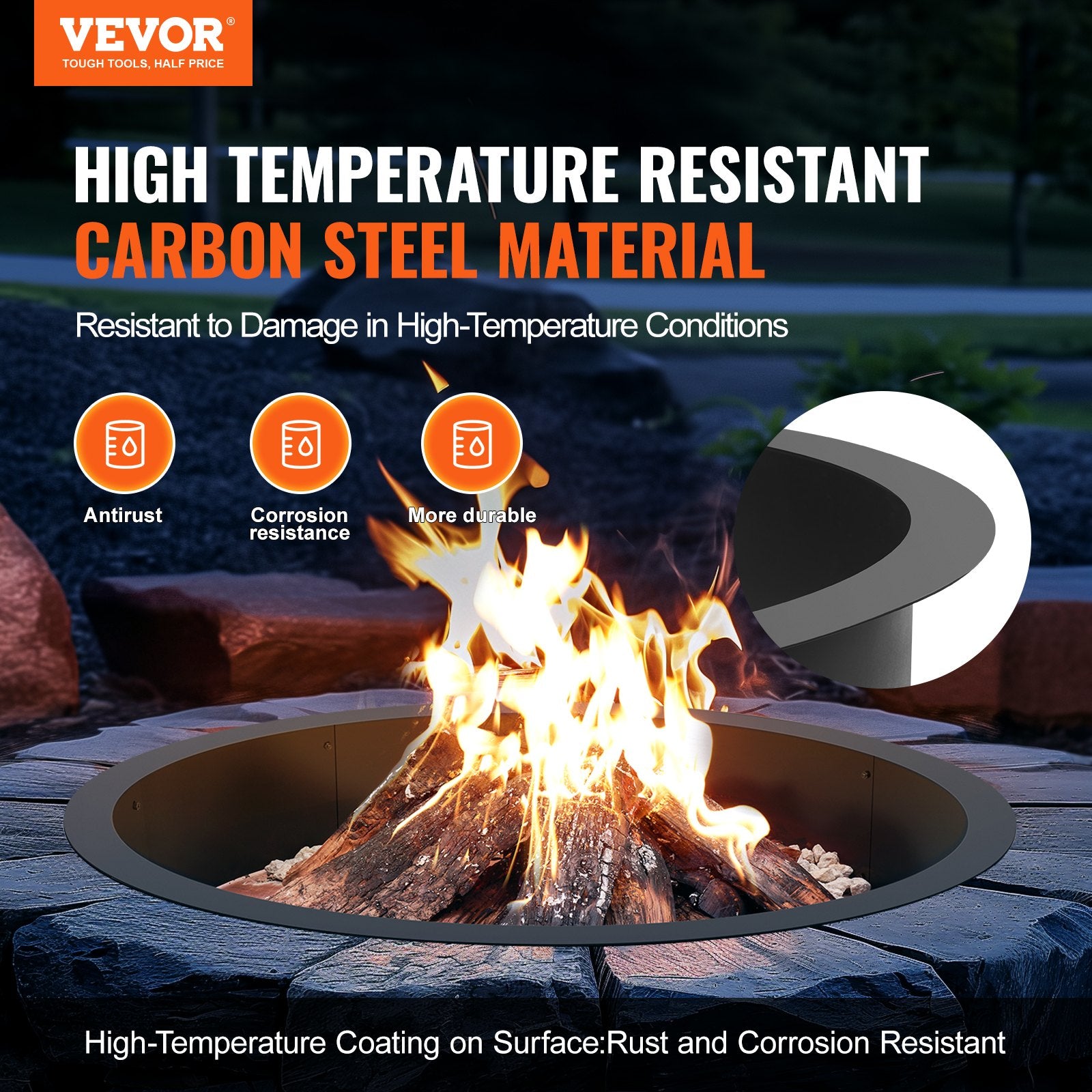 Fire Pit Ring Round Inner Steel Liner DIY Campfire Firepit V952-YXHH36INCH157GUFLV0