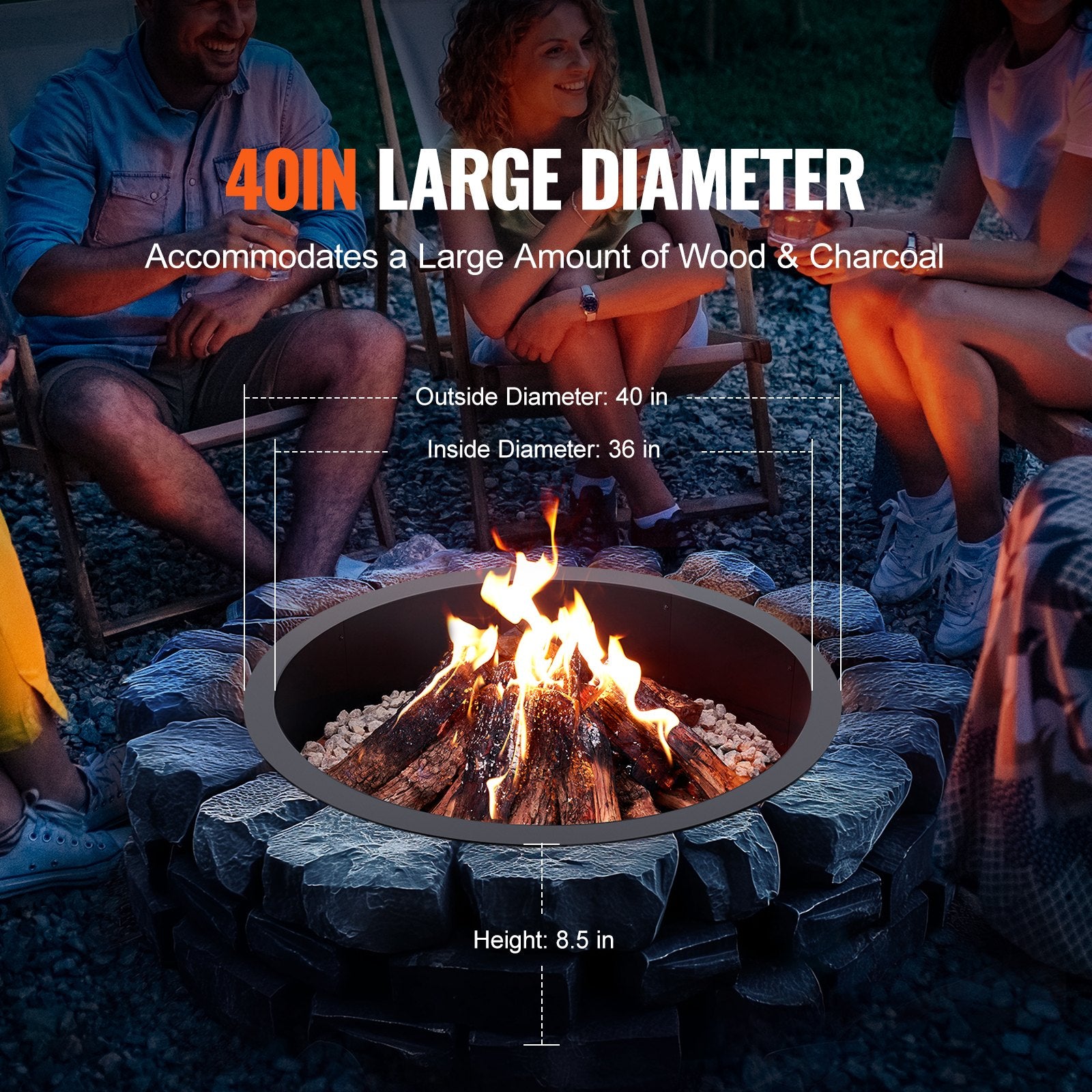 Fire Pit Ring Round Inner Steel Liner DIY Campfire Firepit V952-YXHH36INCH157GUFLV0
