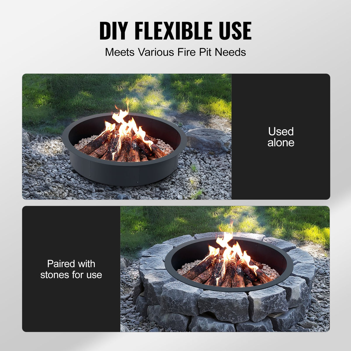 Fire Pit Ring Round Inner Steel Liner DIY Campfire Firepit V952-YXHH36INCH157GUFLV0