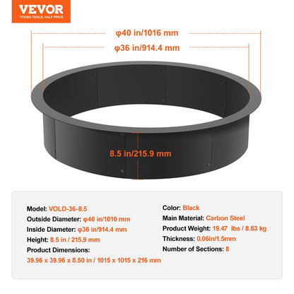 Fire Pit Ring Round Inner Steel Liner DIY Campfire Firepit V952-YXHH36INCH157GUFLV0