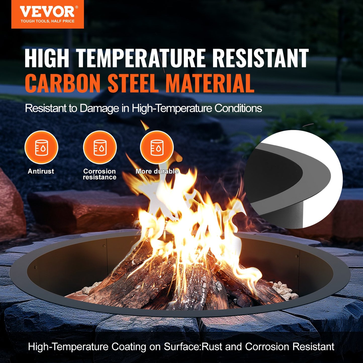 Fire Pit Ring Round 45 Inch Outer Steel Liner DIY Campfire Ring Firepit V952-YXHH39INCH15N9D45V0